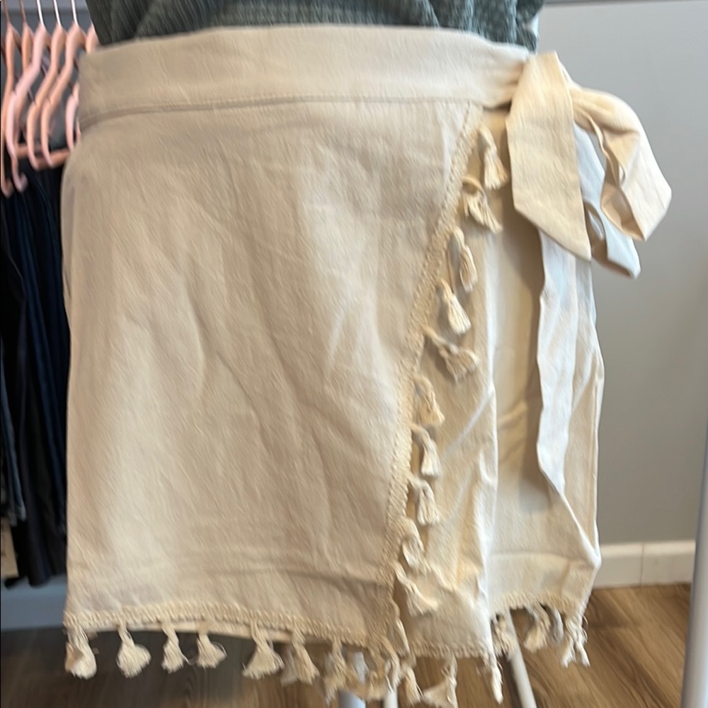 Cream Wrap Skort with Tassels